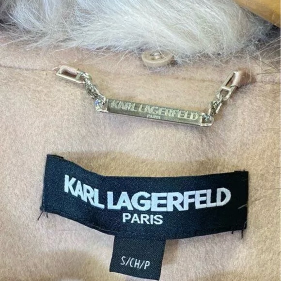 Karl Lagerfield trench style fur neck wool  coat - Picture 3 of 4